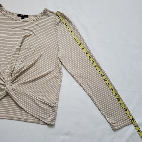 Haute Monde Women's White Striped Twisted Front Hem Long Sleeve Shirt Tan Large - Picture 9 of 10